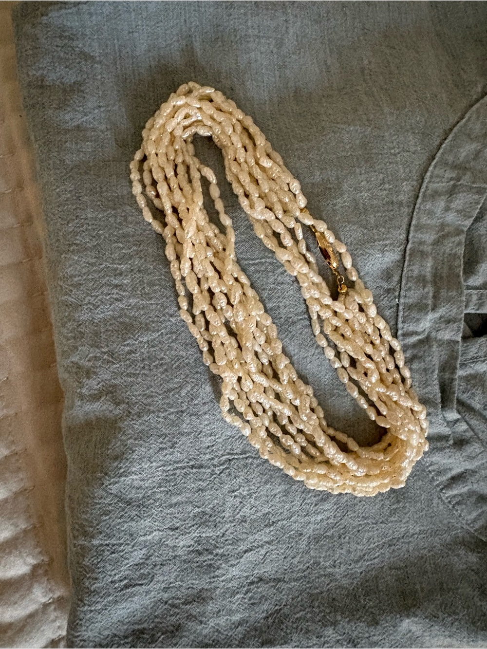 Multi-Strand Pearl-Like Cream Beaded Necklace